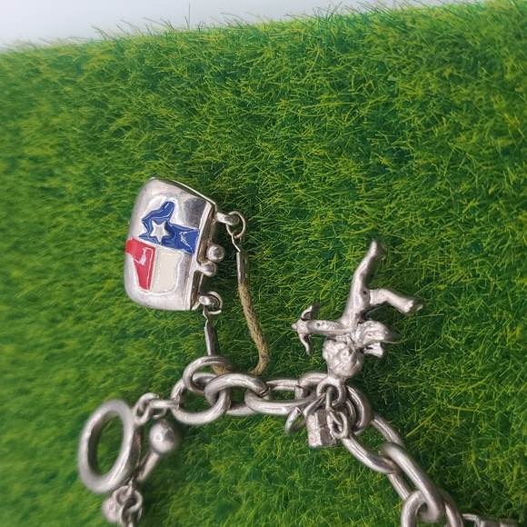 Silver Tone Charm Bracelet with Texas and Angel Charms B3025 - Picture 3 of 6